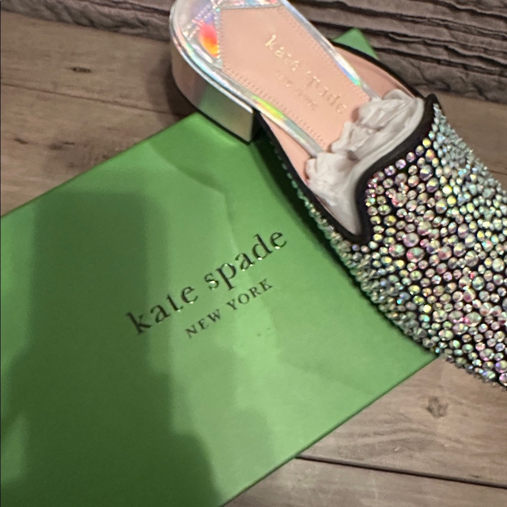 kate spade Black Slip-On Mule with Iridescent Crystal Embellishments NEVER WORN - Picture 3 of 5